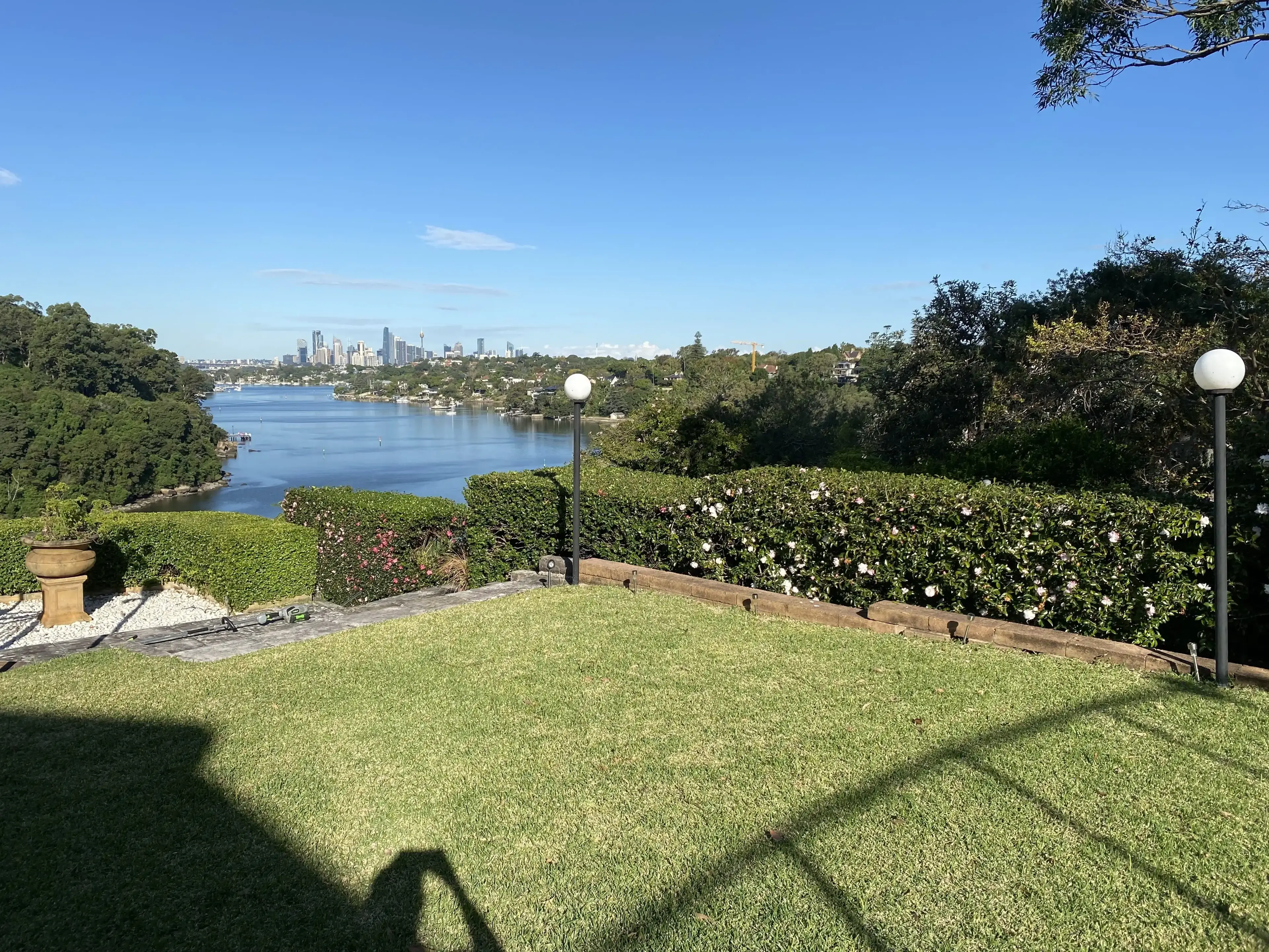A freshly mown lawn overlooking Sydney Harbour
